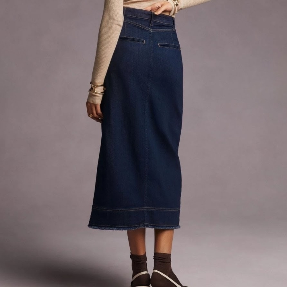 Anthropologie x Pilcro Slit-Front Denim Skirt In Dark Wash - Size 4